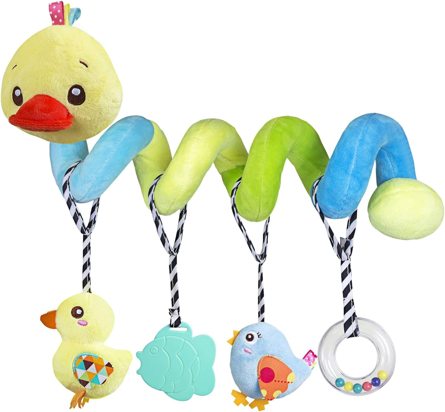 Baby Car Seat Toys, Activity Spiral Hangings Pram Toys, Plush Crib Toys with Squeaky for Boy or Girl, 0 Months up (Duck)